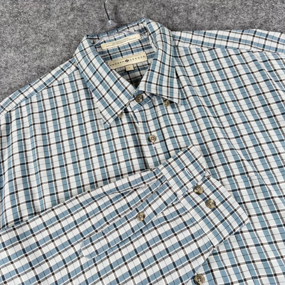Joseph Abboud Mens Large Shirt Plaid Blue White Long Sleeve Cotton Button L